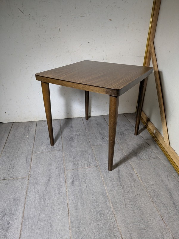 Vintage Mid Century Modern Atomic Formica Walnut Wood Square Side End Table H95 gallery