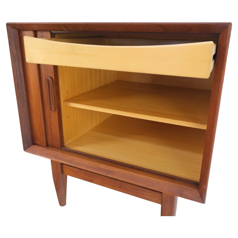 Danish Mid-Century Modern Teak Side End Table Night Stand Tambour Doors Falster gallery