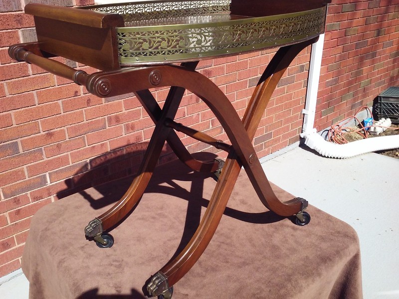 English Serving Table Brass and Wood Antique gallery