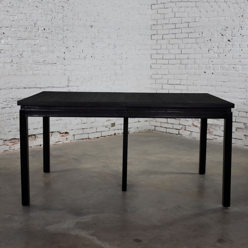 1960’s MCM Asian Parson Style Black Extension Dining Table 2 Leaves gallery