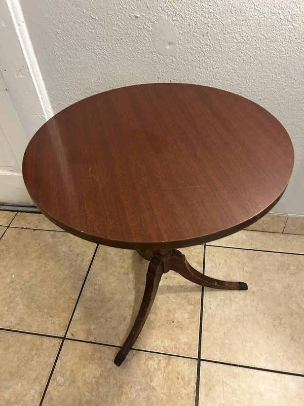 Vintage Mersman Round table, tripod pedestal base gallery