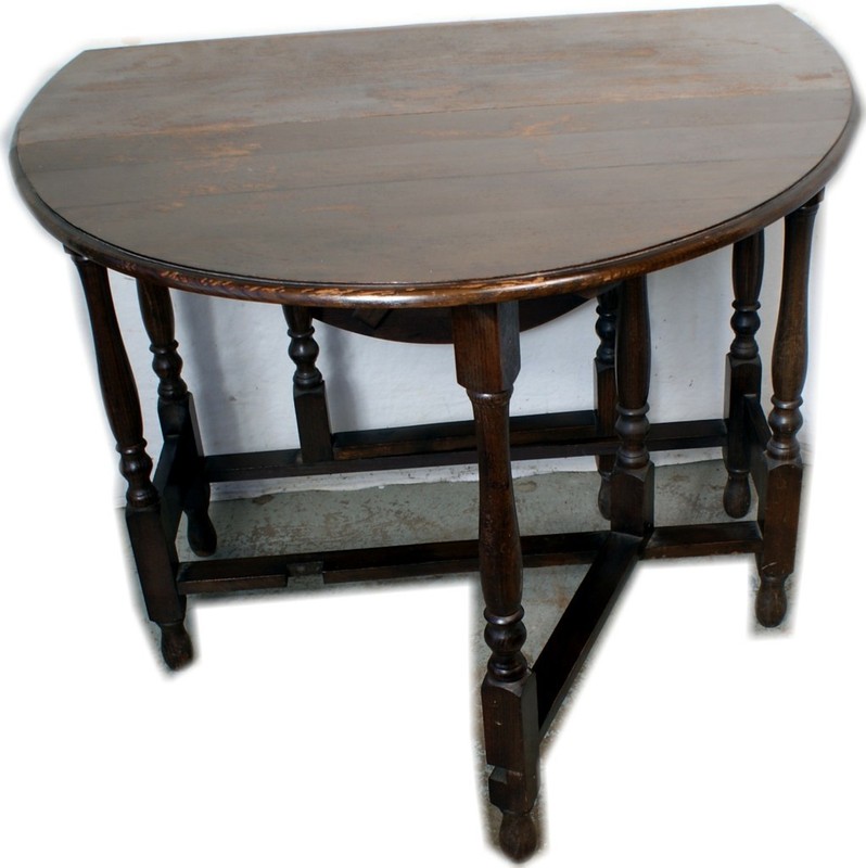 Solid British Tiger Oak Shabby Antique Drop Leaf Gate Leg Table England gallery