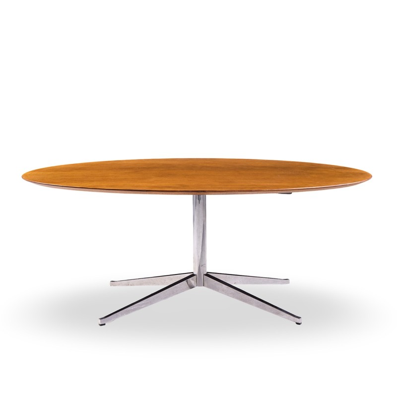 Florence Knoll Mid Century Walnut and Chrome Oval Dining Table gallery