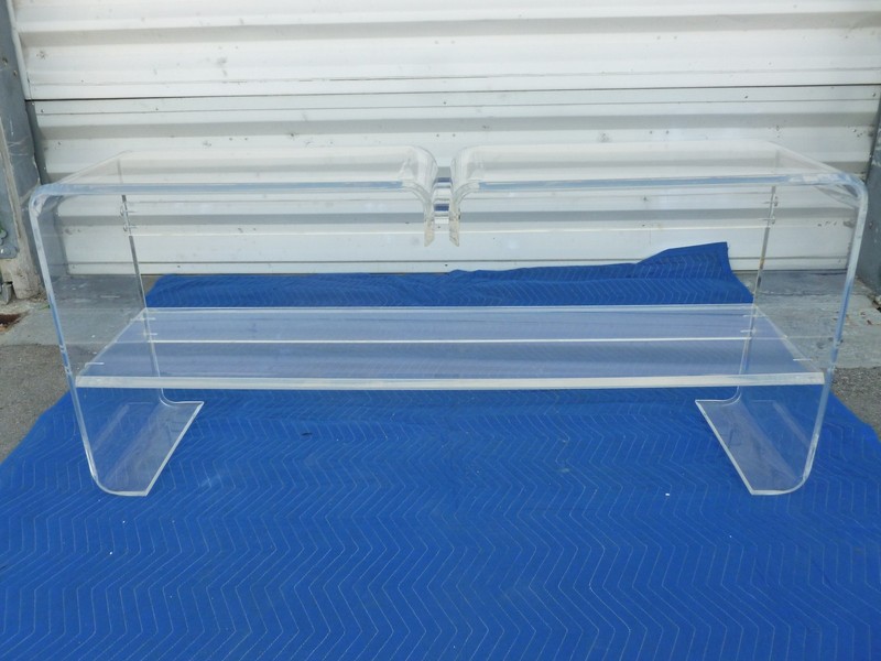 LONG UNUSUAL ARCHITECTURAL MOD SPACE AGE 1970’S LUCITE SOFA TABLE #2