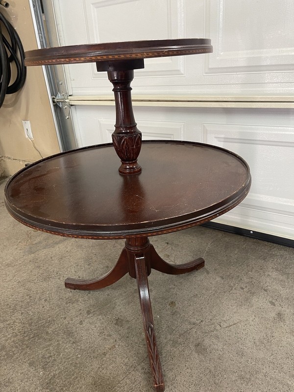 Merman’s Mahogany 2 Tier Round Cupcake / Dumbwaiter Table 7208 gallery