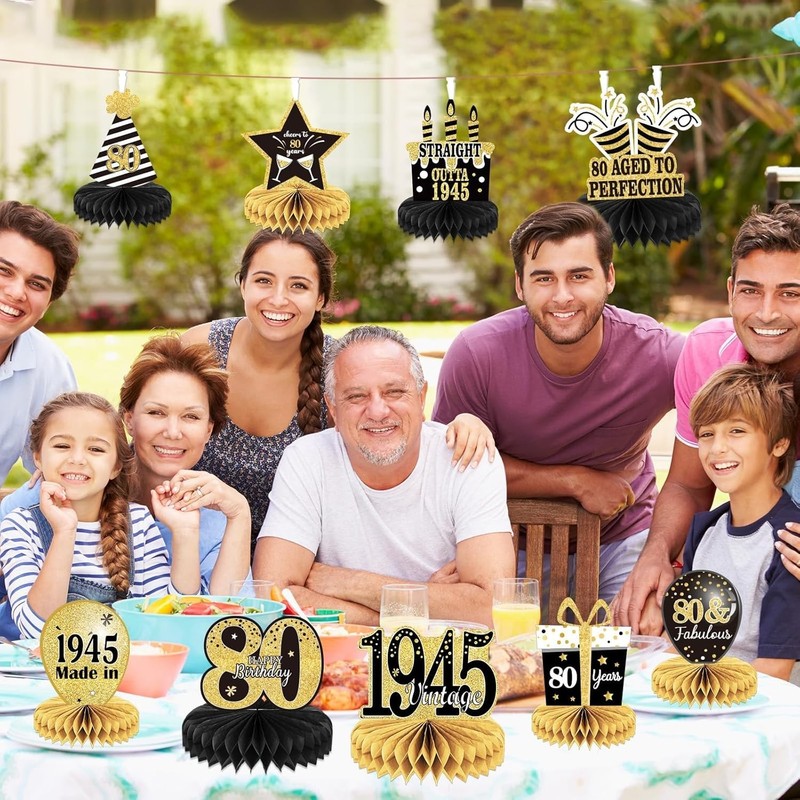 9PCS 80th Birthday decorations birthday Centerpieces for gallery
