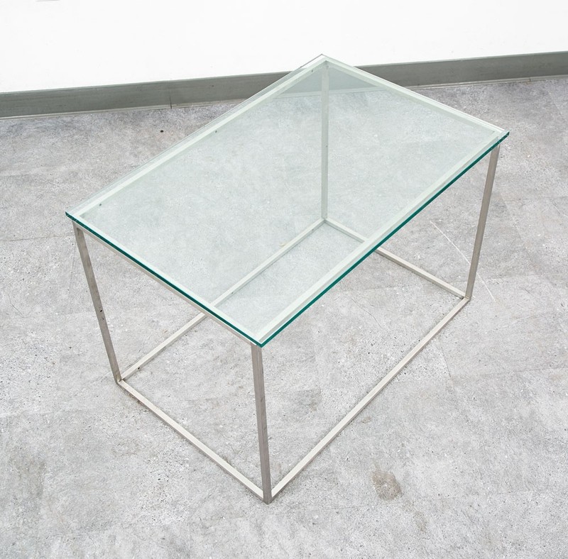 Mid Century Modern End Table Side Metal Glass Vintage Silver Rectangular Mcm