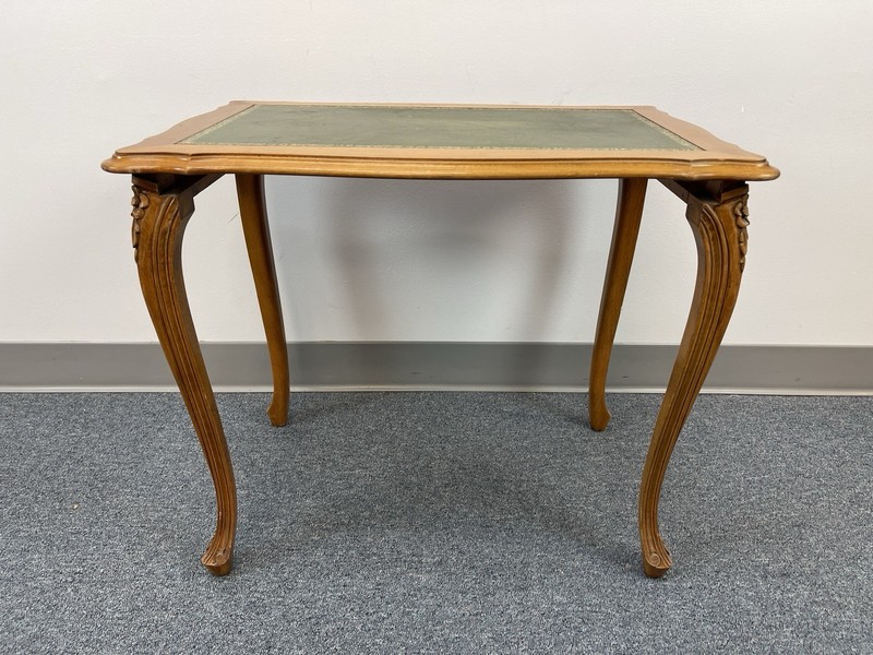 3 Nesting Elegant Rococo Side Tables England Green Leather Inlay Walnut Wood gallery