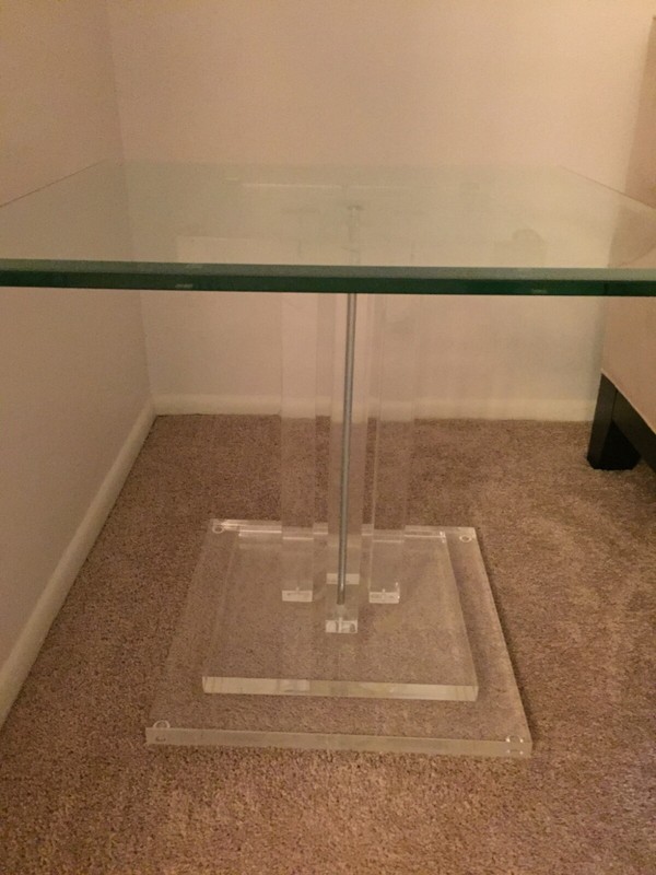 1 Mid Century Modern Lucite base glass top coffee table & 2 matching end tables gallery