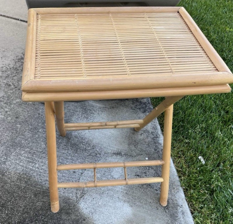 Mid 20th Century Vintage Natural Bamboo Rattan Folding Table gallery