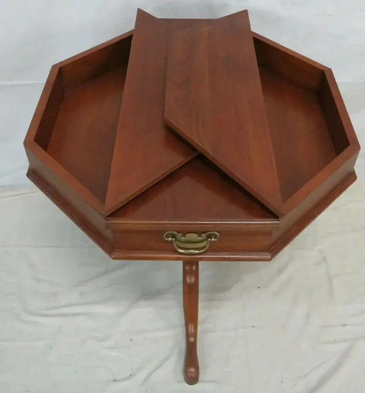Henkel Harris Jefferson Black Cherry Octagon Flip Top Pedestal Center Side Table gallery