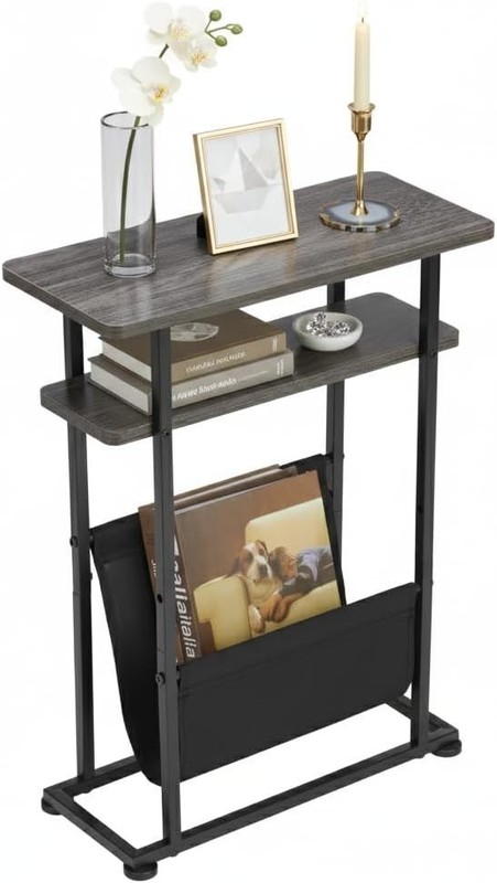 Small Side Table Slim End Table with Magazine Rack 16.7"D x 7.1"W x 21.7"H gallery