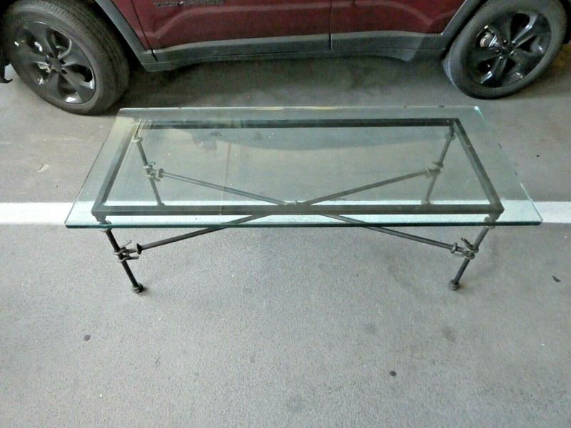 VINTAGE HOMMAGE TO GIACOMETTI SCULPTURAL IRON COFFEE TABLE gallery