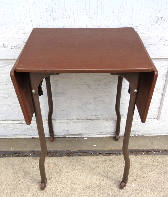 Vintage MASO Metal Industrial Rolling Typewriter Table Drop Leaf Stand MCM Wood