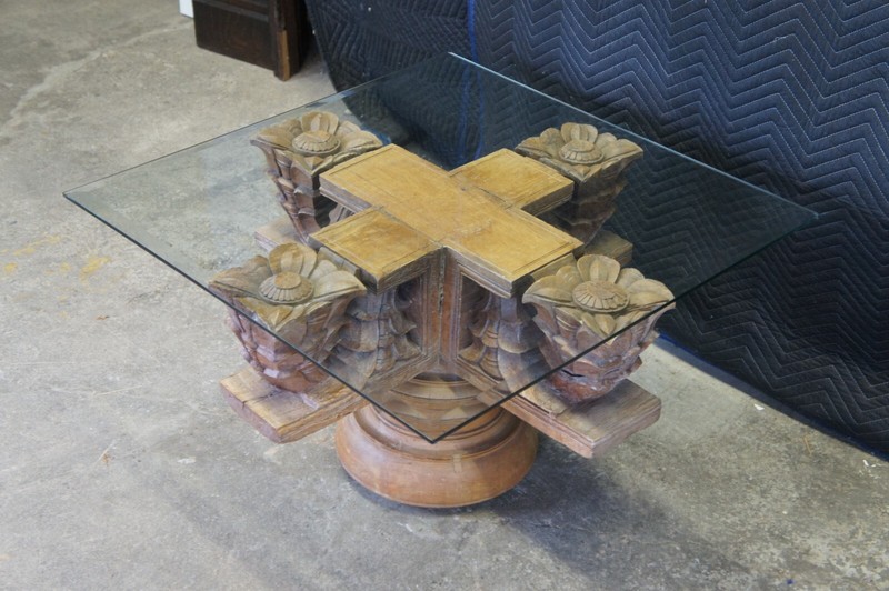 Antique Architectural Reclaimed Teak Ornamental Temple Pedestal Coffee Table gallery