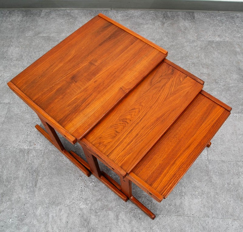 Mid Century Danish Modern Nesting Tables Solid Teak Set 3 Denmark Sled Mcm Wood gallery