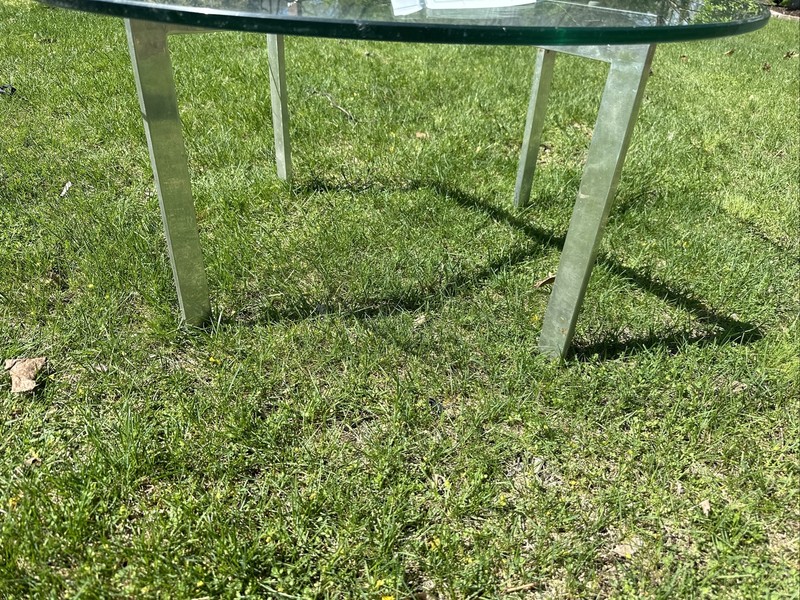 Baughman Style Mid Century Modern Polished Aluminum Glass Top Cocktail Table gallery