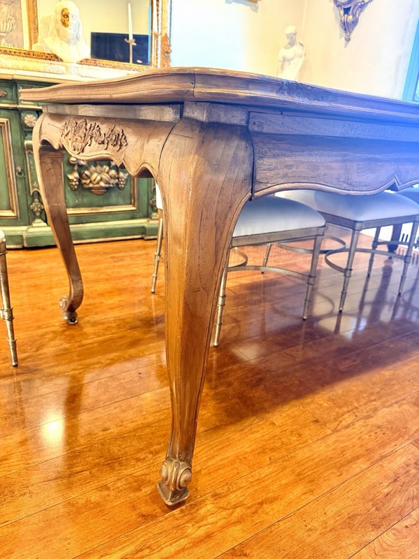 Walnut Dining Table Carved Apron Provincial Style with Parquet Top