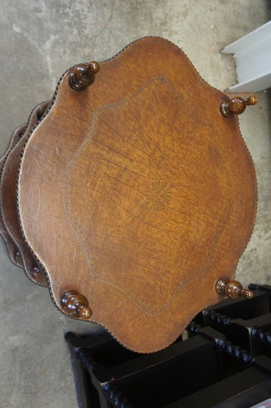 2 Theodore Alexander 3 Tier Leather Turtle Top & Nailhead Accent Side End Tables gallery