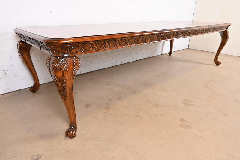 Henredon Italian Baroque Carved Oak and Burl Wood Extension Dining Table gallery