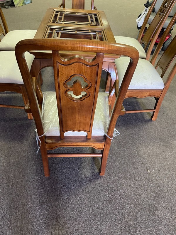 THOMASVILLE Mystique Asian Chinoiserie Ming Fretted Dining Table w/6 Chairs Rare gallery