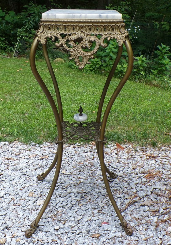 Antique Victorian Marble Top Brass Plant Bust Stand Pedestal Table Late 19th C