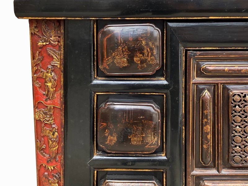 Chinese Brown Bold Drawers Doors Golden Graphic Credenza Table Cabinet cs7758 gallery