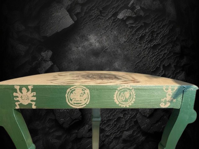 Vintage Louis XVI Accent Table: Hand-Painted Metallic Green, Made in Italy gallery