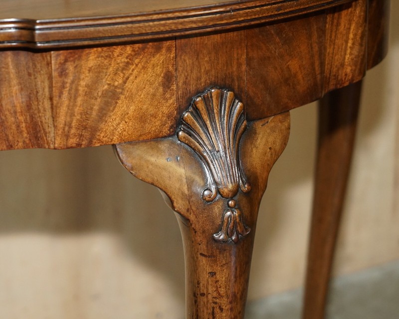FLAMED MAHOGANY THOMAS CHIPPENDALE STYLE DEMI LUNE CLAW & BALL CONSOLE TABLE gallery
