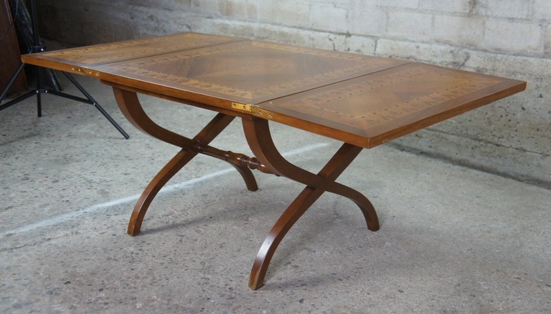Mid Century Italian Flip Top Walnut & Marquetry Inlay Square Coffee Table Italy gallery