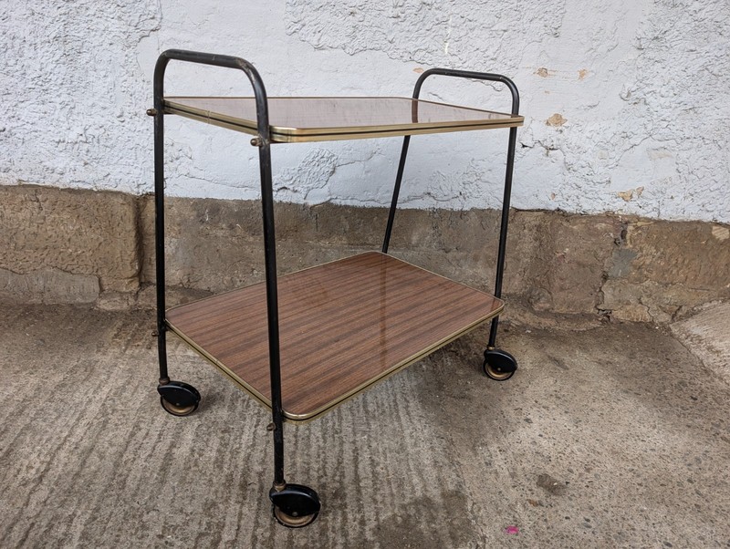 Serving Cart Tea Cart Walnut 60s Table Side Table Brass Mid Century gallery
