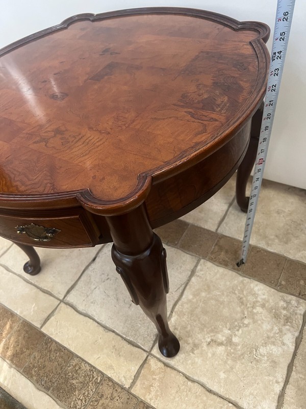 Vintage Hekman Round Table with Drawer French Style Burl Mahogany gallery