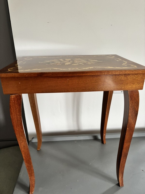 Vintage 60s Italian Inlaid Marquetry Musical Occasional Table gallery