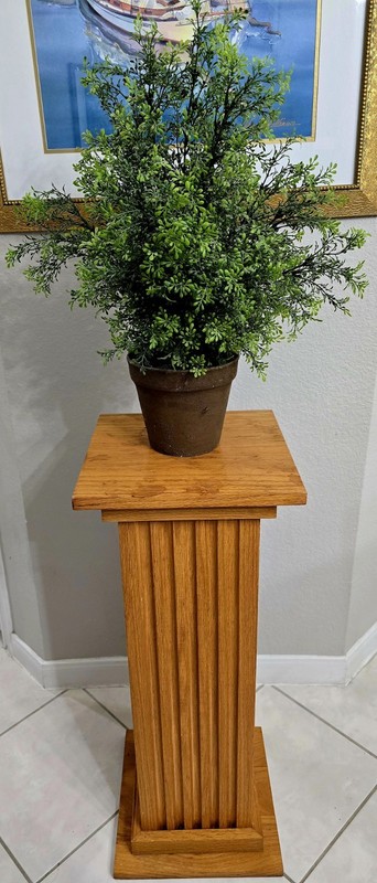 Mid Century Solid Golden Oak Fluted Column Plant/Lamp Stand gallery