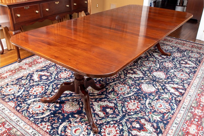 Vintage Double Pedestal Three-Leaf Extension Fruitwood Dining Table