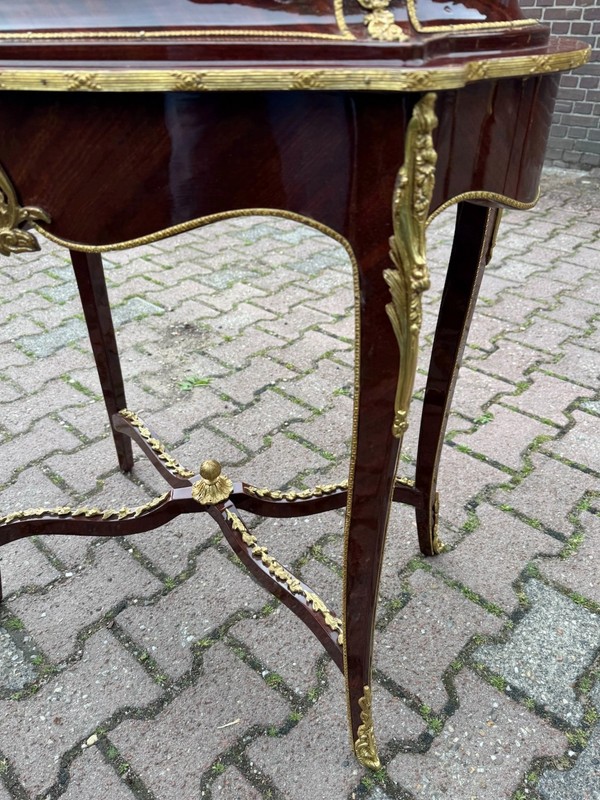 Side Tables French Louis XVI Early 20th C Mahogany Bronze Pink Marble Pair gallery