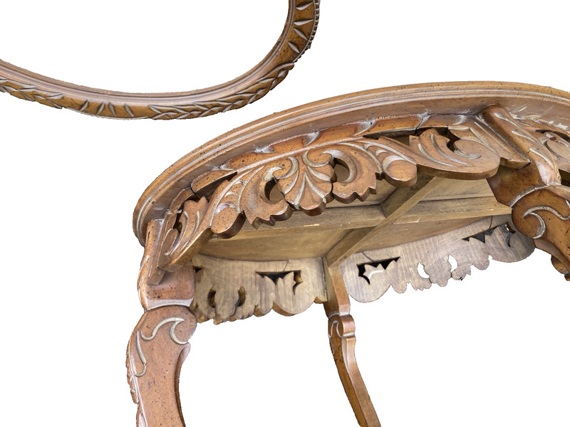66546 Antique Walnut Tray Top Coffee Table Stand RARE City Scape Design gallery
