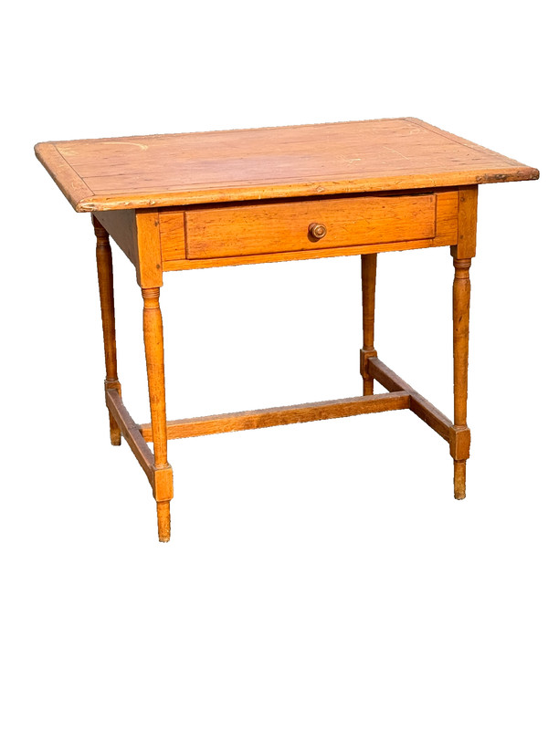 antique primitive pine tavern pub table farmhouse stretcher base