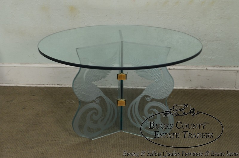 Contemporary Phoenix Etched Round Glass Dining Table (possibly Pace) gallery
