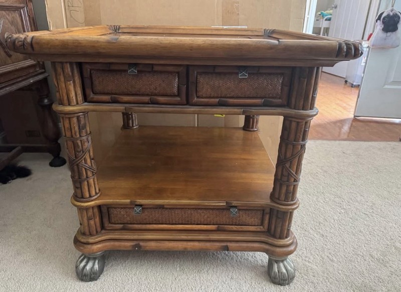 American Signature Bamboo And Brass Side Table