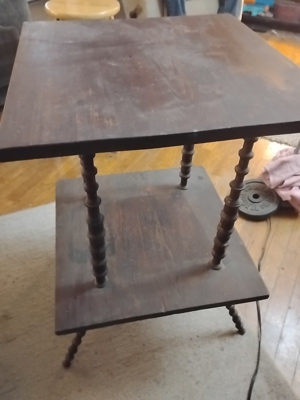 Vintage Antique Solid Oak Occasional Table With Thread Spool Legs gallery