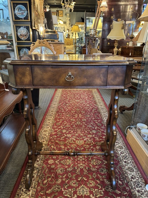 Vintage Maitland Smith Single Drawer Table with Side Pullout Shelves gallery