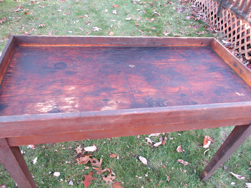 Antique Bucket Bench Side Table Work Stand org. Red Wash gallery