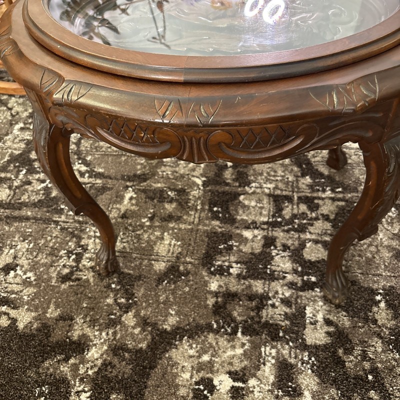 Antique Coffee Table CARVED Cherubs with Removable Glass Tray. Walnut. #722 gallery
