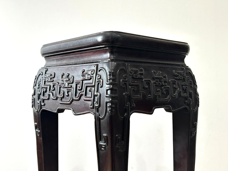 Antique Carved Chinese Wooden Display Stand Asian End Tall Table 34” T x 11” W