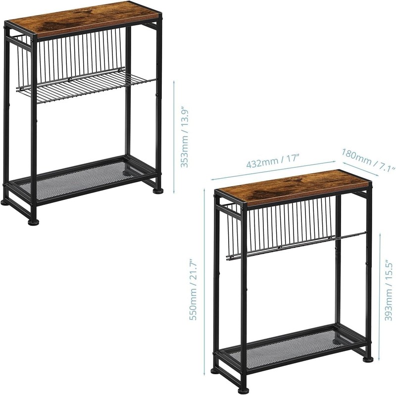 Small Side Table for Small Spaces - Slim End Table with Magazine Holder - 2 in 1 gallery