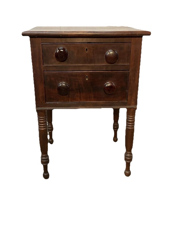 antique pa walnut 2 Drawer Work Table Night Stand Primitive Country