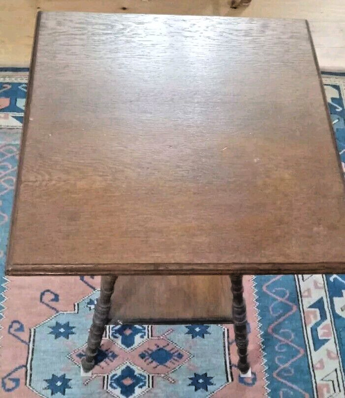 Antique Victorian 1900s Oak Spindle Leg Parlor Wood End Side Table PICK UP ONLY gallery