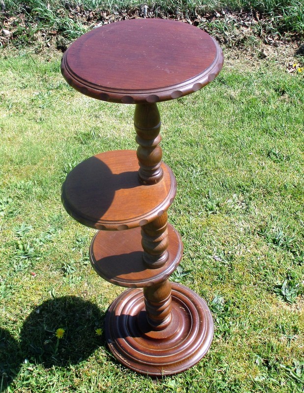 3 Tier Pedestal Table Plant Stand Carved Twisted wood Beautiful 35.03" gallery