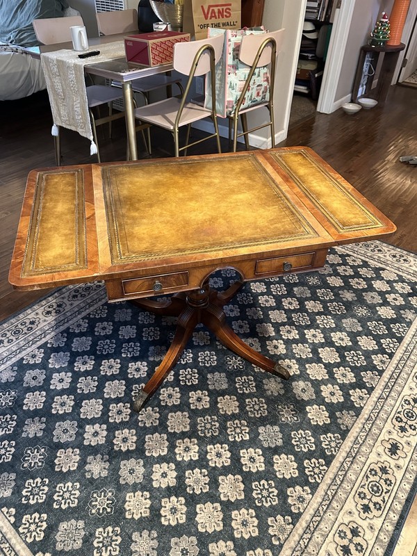 Vintage Weiman Drop Leaf Leather Inlaid Desk Table Heirloom Antique Neoclassical